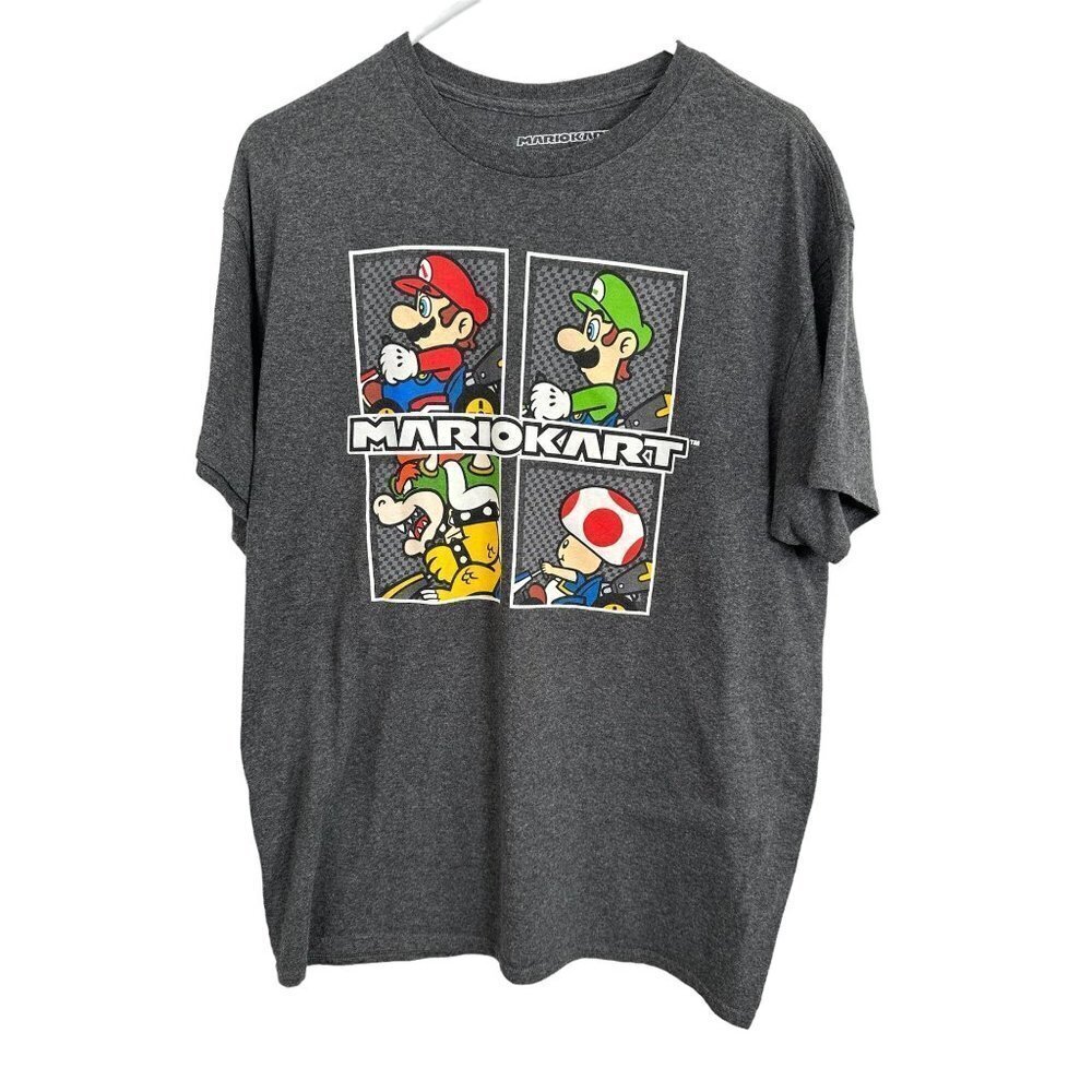 Nintendo Mario Kart Graphic T-Shirt Men's Large Charcoal Grey Luigi Bowser Toad